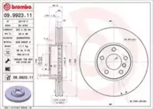 Тормозной диск BREMBO 09.9923.11 вентилируемый передняя ось