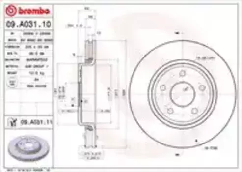 Тормозной диск BREMBO 09.A031.10 вентилируемый передняя ось