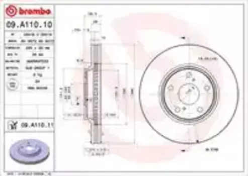 Тормозной диск BREMBO 09.A110.11 вентилируемый передняя ось