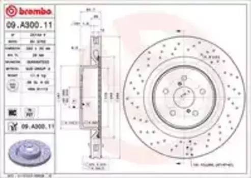 Тормозной диск BREMBO 09.A300.11 вентилируемый, перфорированный передняя ось