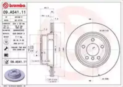 Тормозной диск BREMBO 09.A541.11 вентилируемый задняя ось