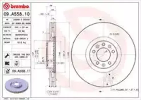 Тормозной диск BREMBO 09.A558.11 вентилируемый передняя ось