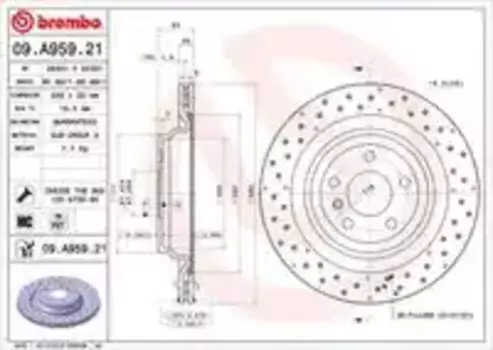 Тормозной диск BREMBO 09.A959.21 вентилируемый, перфорированный задняя ось