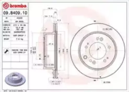 Тормозной диск BREMBO 09.B409.10 вентилируемый задняя ось