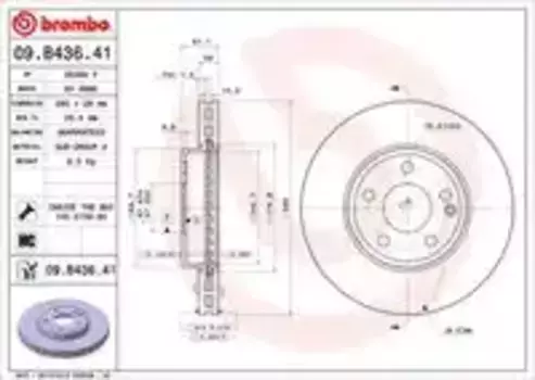 Тормозной диск BREMBO 09.B436.41 вентилируемый передняя ось