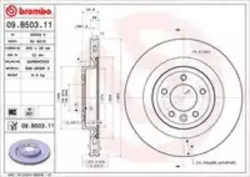 Тормозной диск BREMBO 09.B503.11 вентилируемый задняя ось