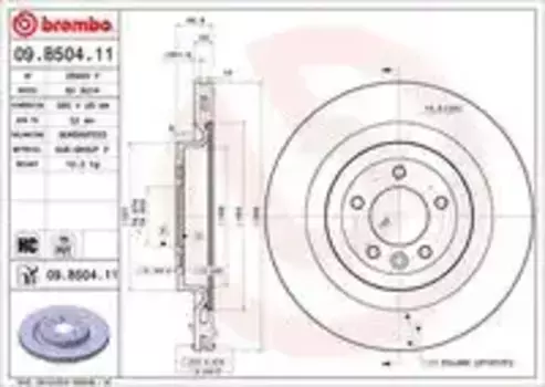 Тормозной диск BREMBO 09.B504.11 вентилируемый задняя ось