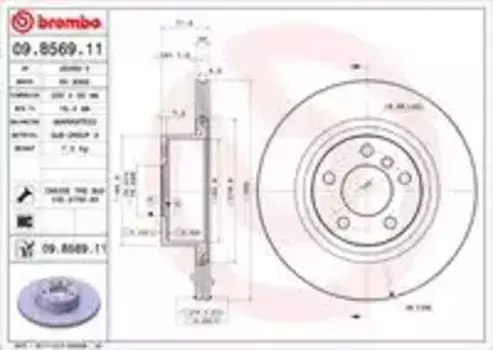 Тормозной диск BREMBO 09.B569.11 вентилируемый задняя ось