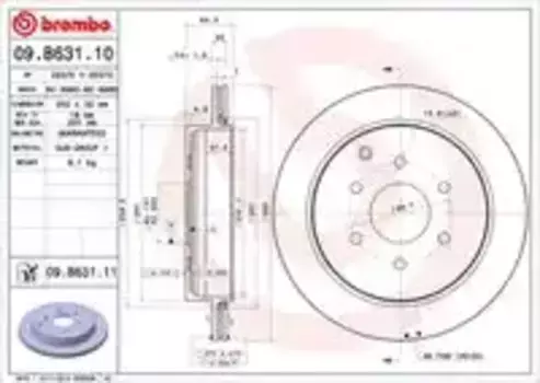 Тормозной диск BREMBO 09.B631.11 вентилируемый задняя ось