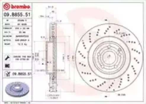 Тормозной диск BREMBO 09.B855.51 вентилируемый, перфорированный передняя ось