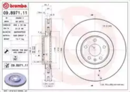 Тормозной диск BREMBO 09.B971.11 вентилируемый передняя ось