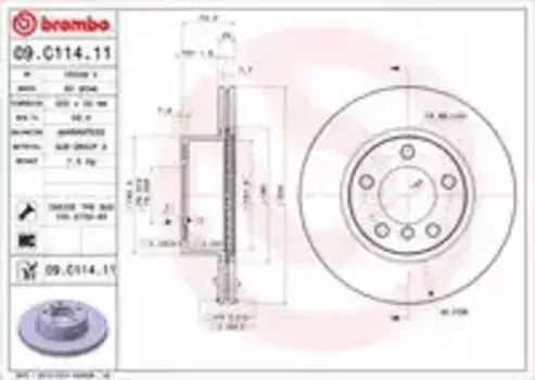 Тормозной диск BREMBO 09.C114.11 вентилируемый передняя ось