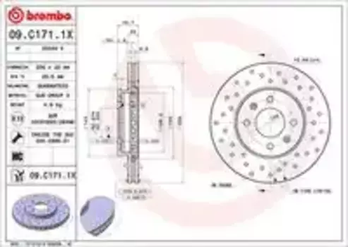 Тормозной диск BREMBO 09.C171.1X вентилируемый, перфорированный передняя ось