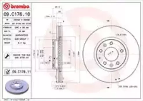 Тормозной диск BREMBO 09.C176.11 вентилируемый передняя ось