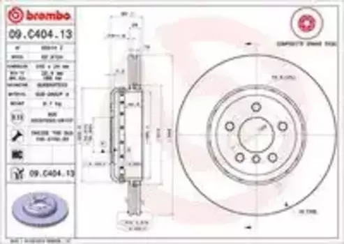 Тормозной диск BREMBO 09.C404.13 вентилируемый задняя ось
