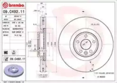 Тормозной диск BREMBO 09.C492.11 вентилируемый передняя ось