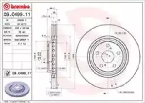 Тормозной диск BREMBO 09.C499.11 вентилируемый передняя ось