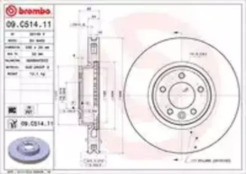 Тормозной диск BREMBO 09.C514.11 вентилируемый передняя ось