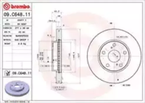 Тормозной диск BREMBO 09.C648.11 вентилируемый передняя ось