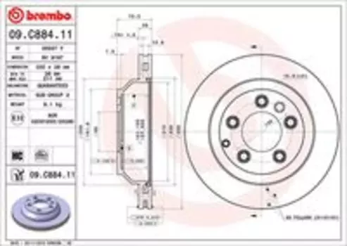 Тормозной диск BREMBO 09.C884.11 вентилируемый задняя ось