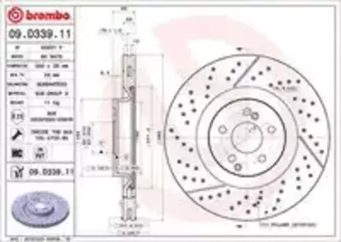 Тормозной диск BREMBO 09.D339.11 вентилируемый, перфорированный задняя ось