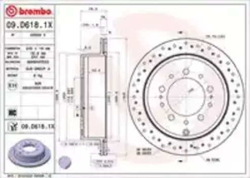 Тормозной диск BREMBO 09.D618.1X вентилируемый, перфорированный задняя ось