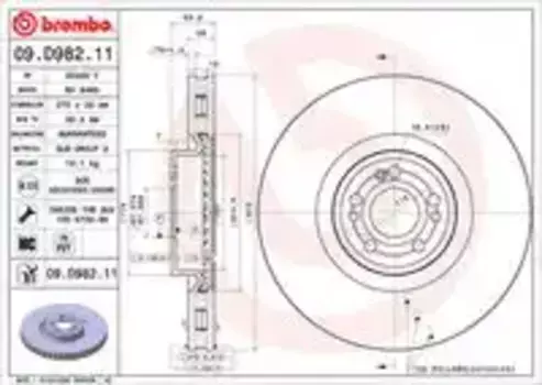 Тормозной диск BREMBO 09.D982.11 вентилируемый передняя ось