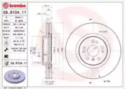 Тормозной диск BREMBO 09.R104.11 вентилируемый передняя ось