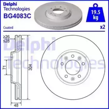 Тормозной диск DELPHI BG4083C вентилируемый передняя ось