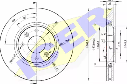 Тормозной диск ICER 78BD4752-2 вентилируемый передний мост