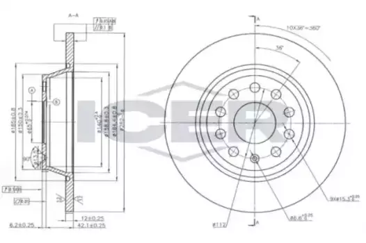 Тормозной диск ICER 78BD5619-2 полный задняя ось