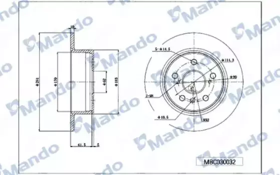 Тормозной диск MANDO MBC030032 полный задняя ось