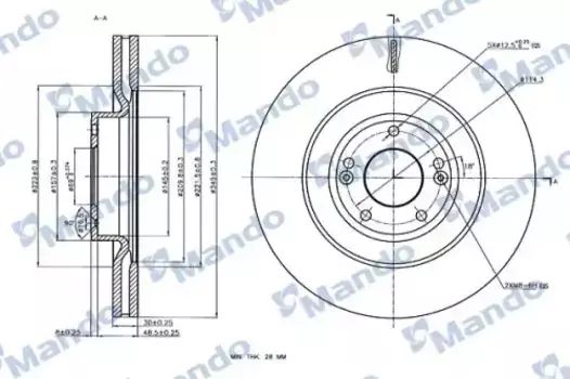 Тормозной диск MANDO MBC030233 вентилируемый передняя ось