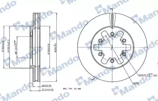 Тормозной диск MANDO MBC035150 вентилируемый передняя ось