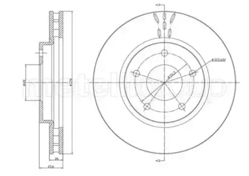 Тормозной диск METELLI 23-1269C вентилируемый передняя ось