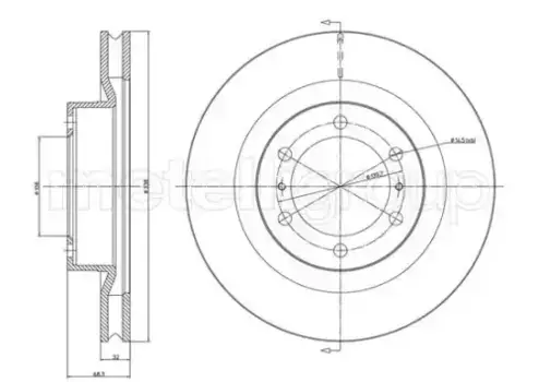 Тормозной диск METELLI 23-1298C вентилируемый передняя ось
