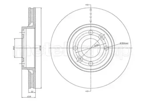 Тормозной диск METELLI 23-1342C вентилируемый передняя ось