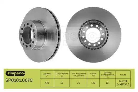 Тормозной диск SIMPECO SP0101.0070