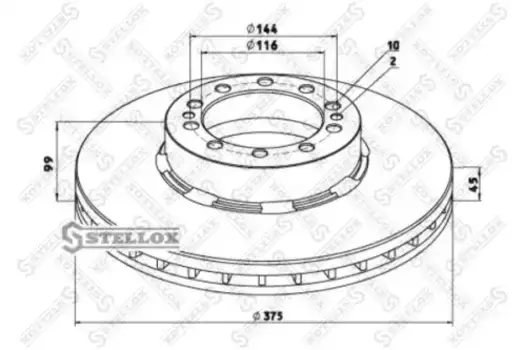 Тормозной диск STELLOX 85-00704-SX вентилируемый передняя ось