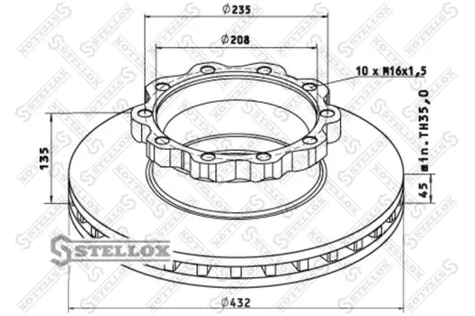 Тормозной диск STELLOX 85-00713-SX вентилируемый передняя ось