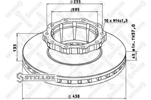 Тормозной диск STELLOX 85-00729-SX вентилируемый передний мост