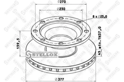 Тормозной диск STELLOX 85-00804-SX вентилируемый передняя ось