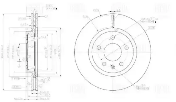 Тормозной диск TRIALLI DF 084818 вентилируемый передняя ось