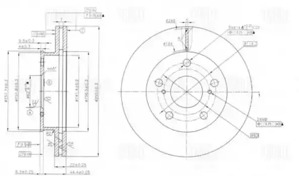 Тормозной диск TRIALLI DF 117105 вентилируемый передняя ось