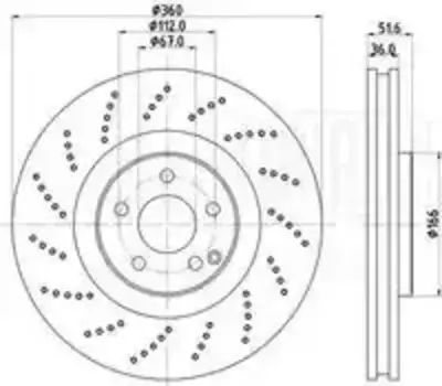 Тормозной диск TRIALLI DF 150001 вентилируемый, перфорированный передняя ось