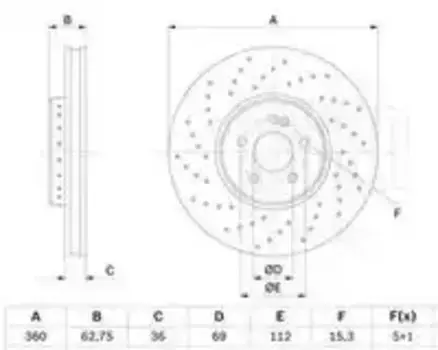 Тормозной диск TRIALLI DF 190433 вентилируемый, перфорированный передняя ось