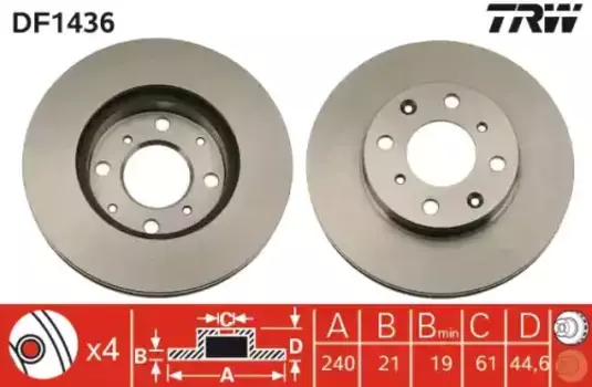 Тормозной диск TRW DF1436 вентилируемый передняя ось