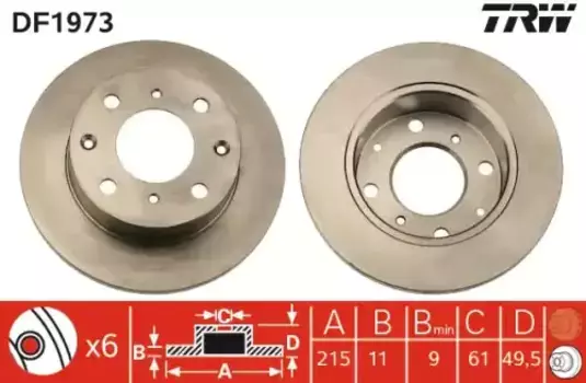 Тормозной диск TRW DF1973 полный передняя ось