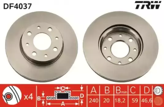 Тормозной диск TRW DF4037 вентилируемый передняя ось