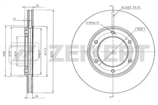 Тормозной диск ZEKKERT BS-5178 вентилируемый передняя ось